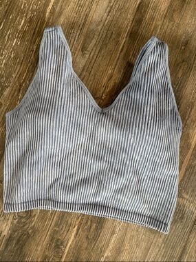 90 degree size large Ribbed V-Neck Cropped Tank Top - Light Blue